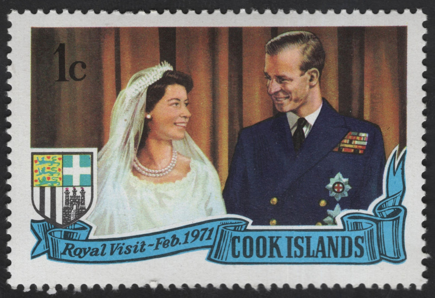 SCG12346 - Cook Islands 1971 – Royal Visit of Queen Elizabeth II & Prince Philip (1c)