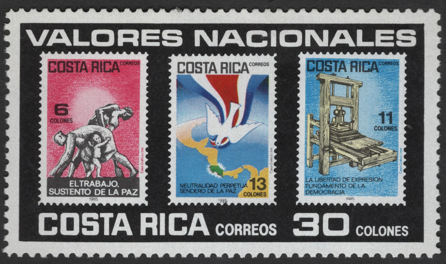 SCG11930 - Costa Rica 1985 “Valores Nacionales” National Values Miniature Sheet
