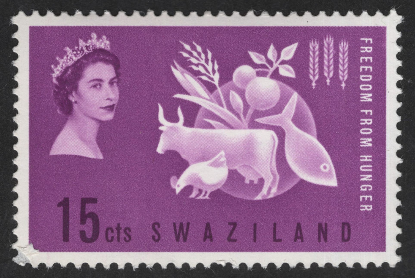 SCG13070 - Swaziland 15 Cents “Freedom from Hunger” – Queen Elizabeth II & Agricultural Motifs