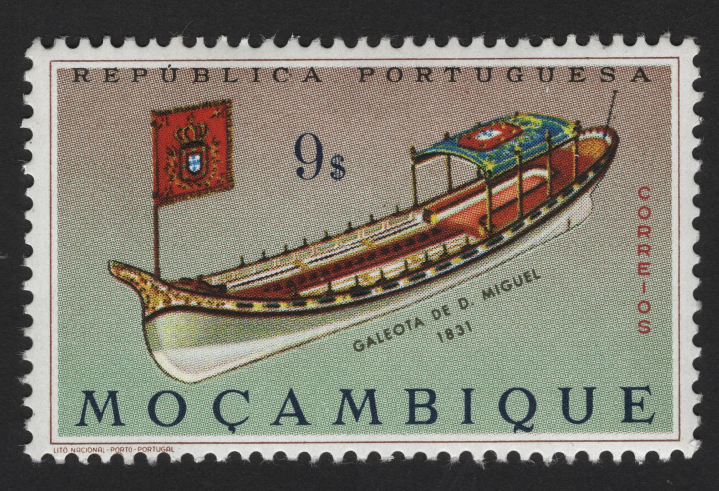 SCG13167 - Mozambique 9 Escudos Caleota de D. Miguel 1821 Historical Boat Stamp
