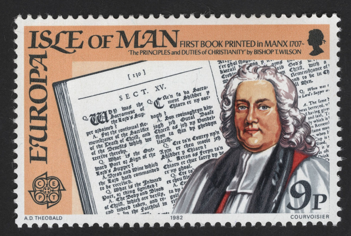 SCG13168 - Isle of Man 1982 – First Book Printed in Manx (Bishop T. Wilson) – 9p Stamp