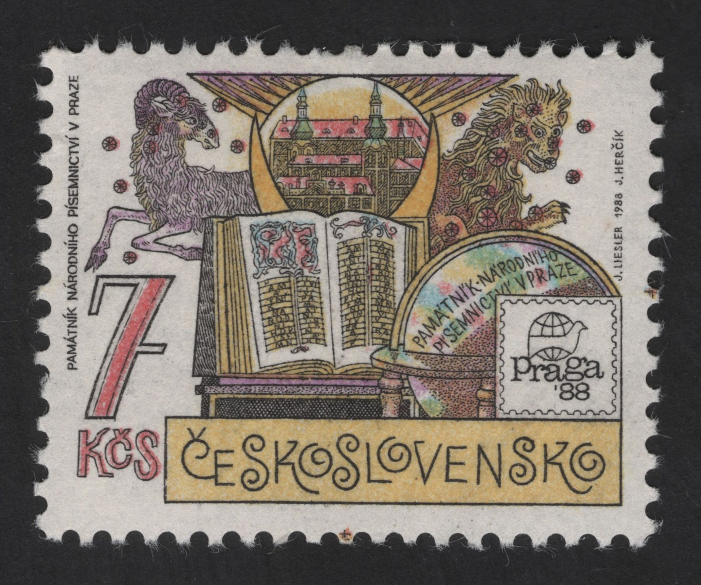 SCG13185 - Czechoslovakia 7 Kčs – Prague 88 Philatelic Exhibition & National Monument of Literature