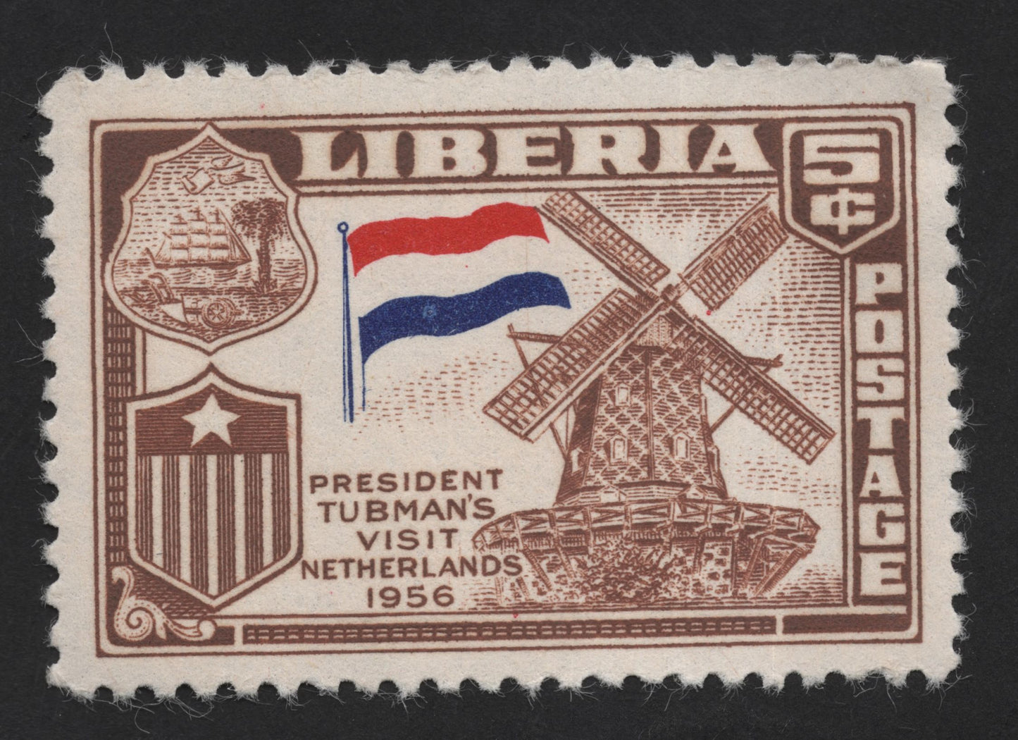 SCG13176 - Liberia 5¢ – President Tubman’s Visit to the Netherlands (1956)