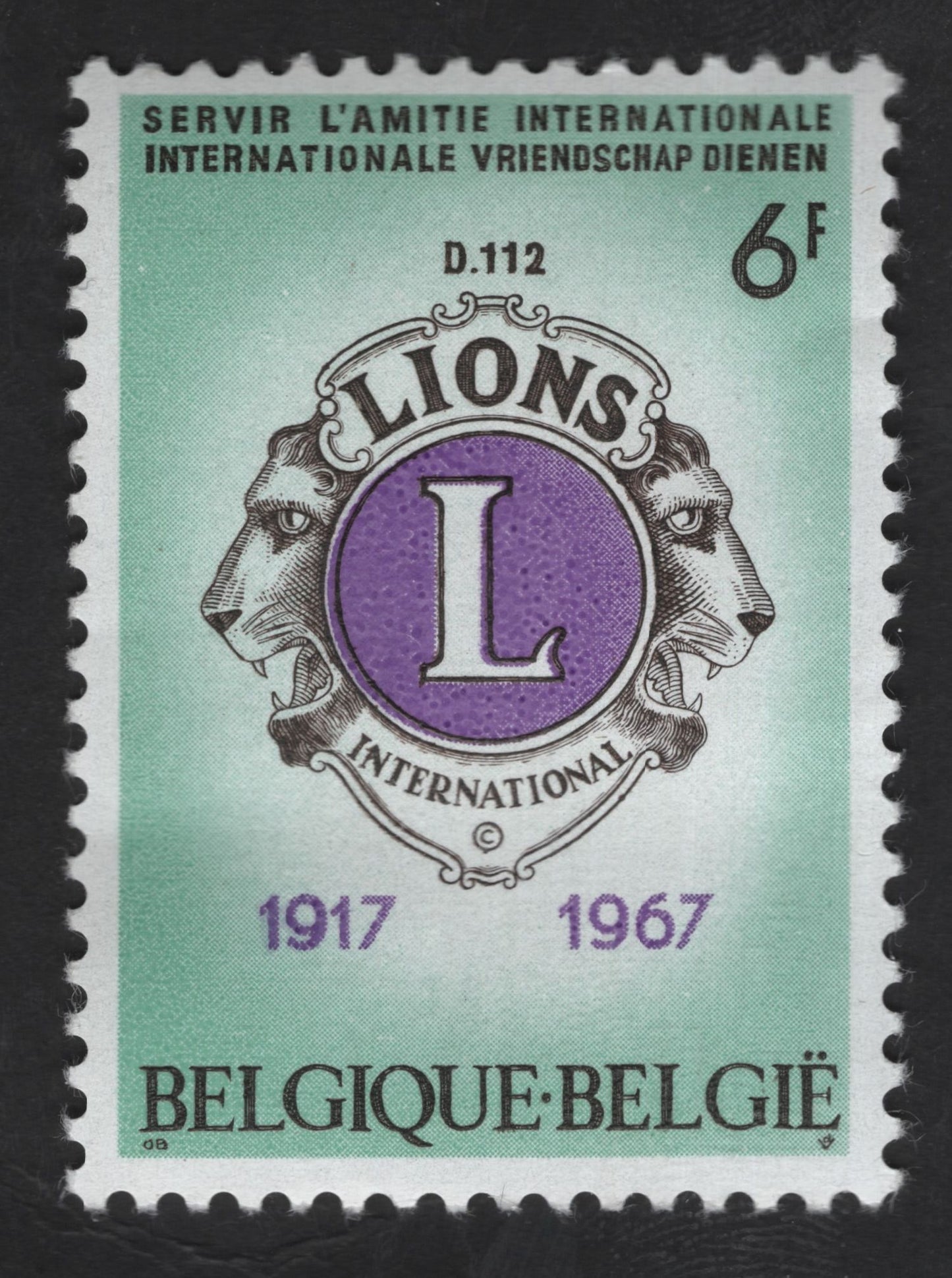 SCG13210 - Belgium 1967 Lions International Golden Jubilee Stamp (6F)