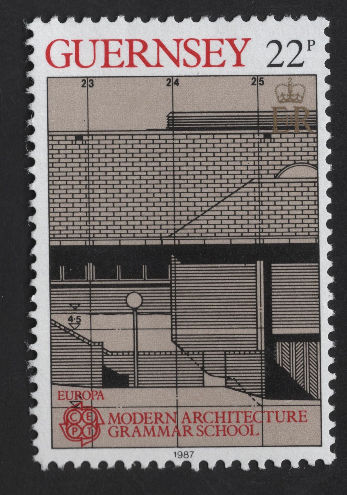 SCG13126 - Guernsey 1987 – 22p Europa CEPT Modern Architecture: Grammar School