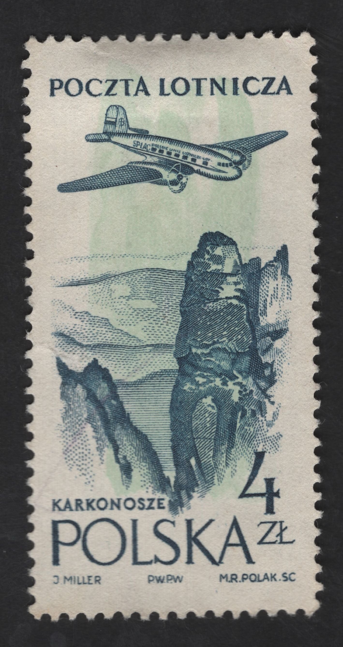 SCG13768 - Poland 4 Złoty Airmail Stamp – Karkonosze Mountains & Aircraft