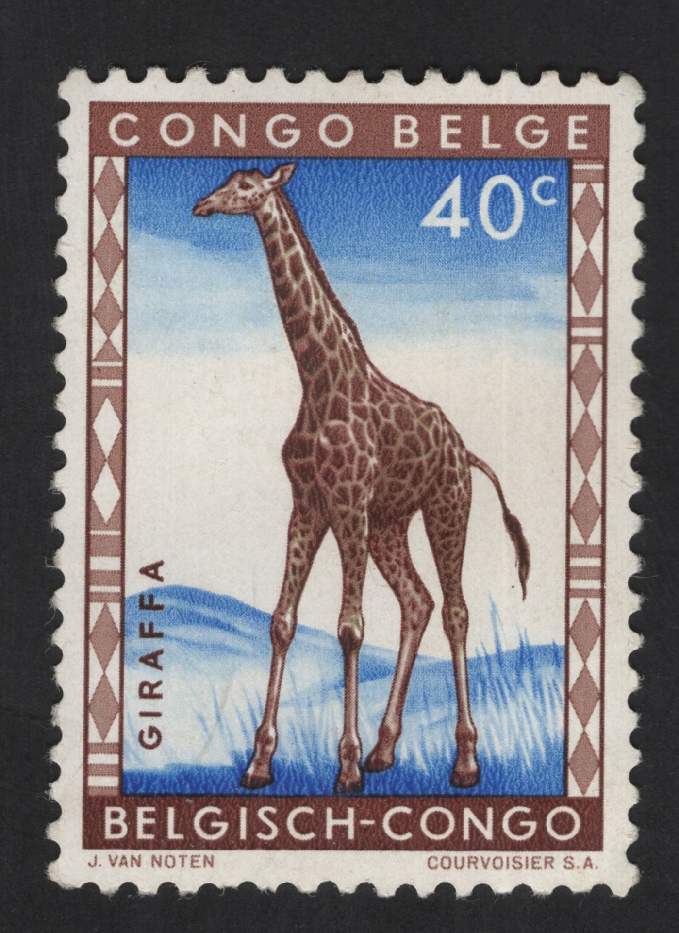 SCG13800 - Belgian Congo 40c Giraffe Wildlife Stamp (Congo Belge – Fauna Series)