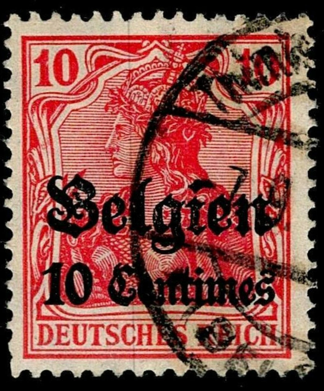 SCG1573 - Germany 1916 "Belgien" Overprint – 10c Germania Red (Used)