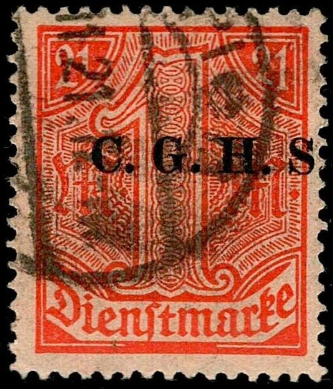 SCG1612 - German South West Africa CGHS Overprint on 2½ Pf Dienstmarke (Used)
