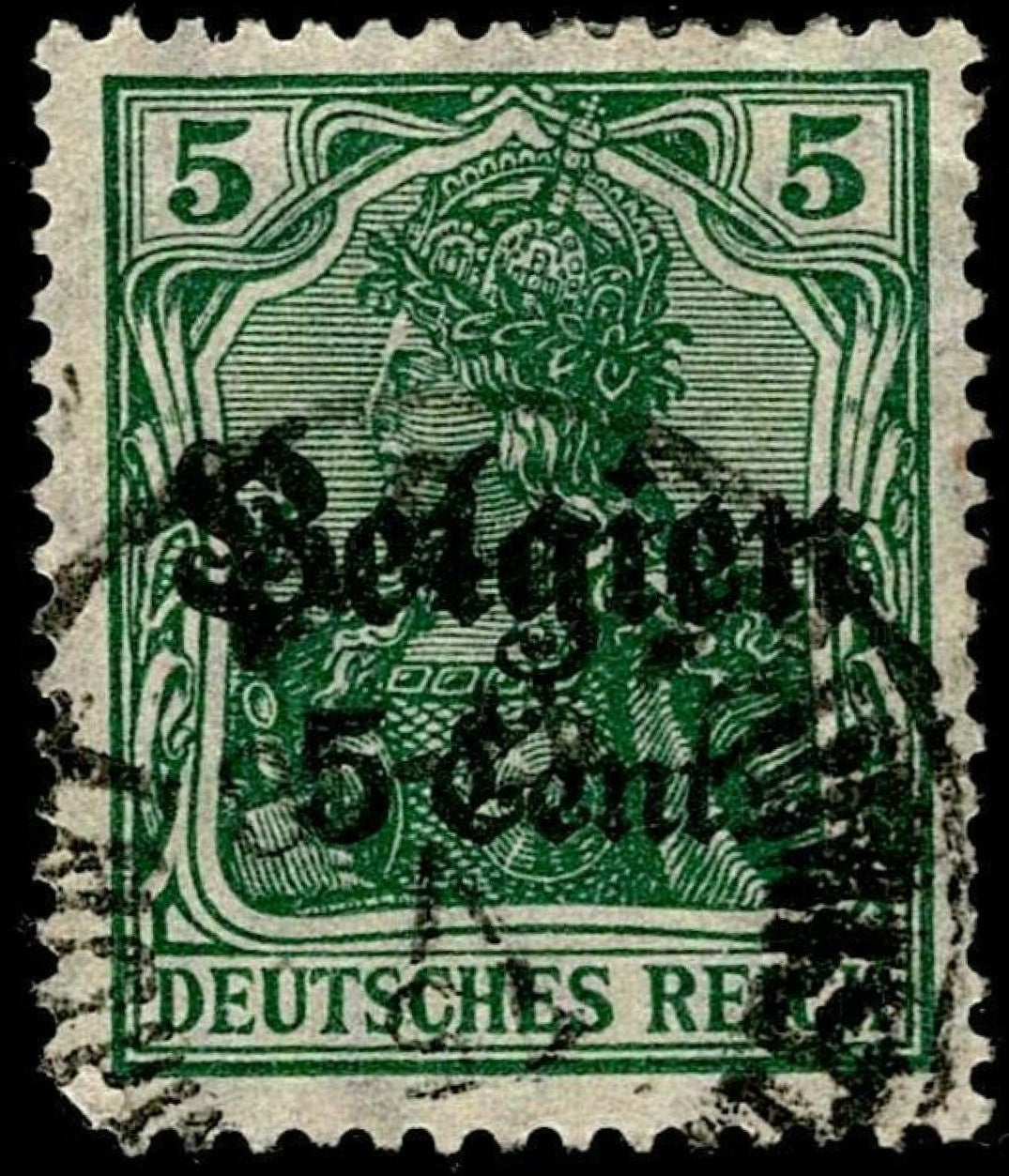 SCG1579 - Germany 1916 "Belgien" Overprint – 5c Germania Green (Used)