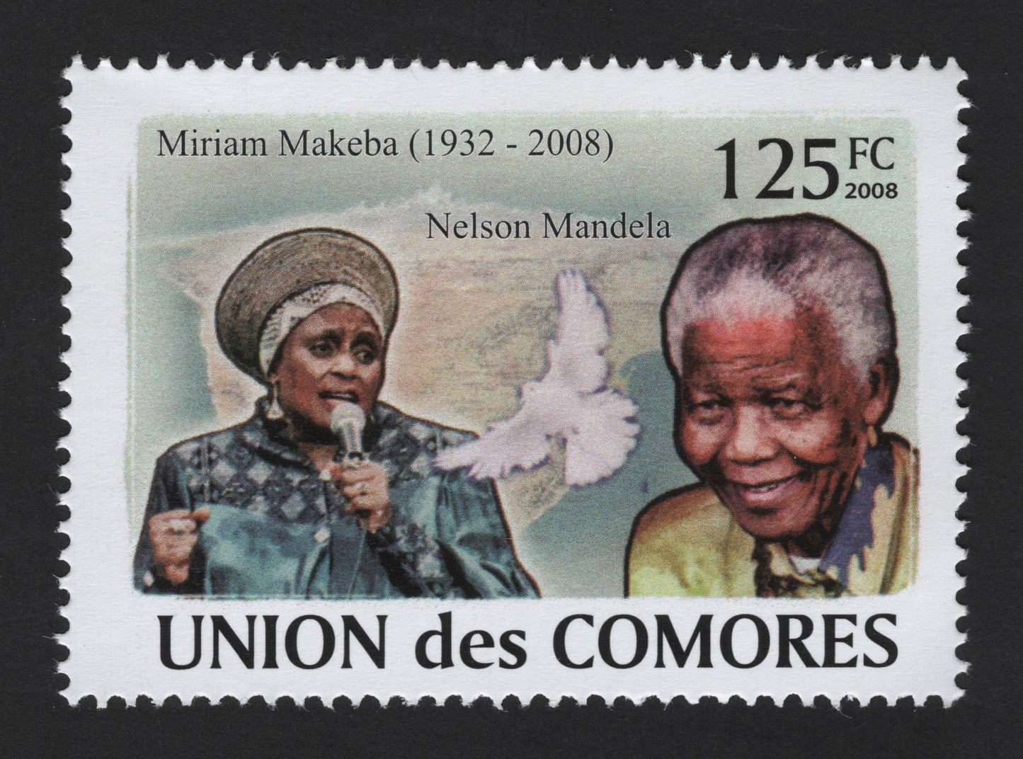 SCG13311 - Miriam Makeba & Nelson Mandela – Comoros 125FC Commemorative Stamp (2008)