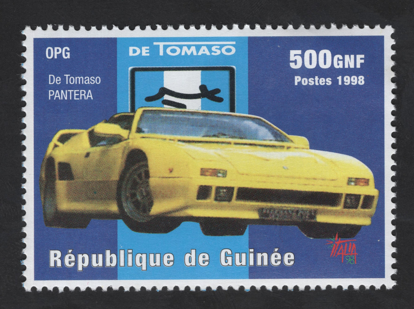 SCG13307 - Guinea 1998 – De Tomaso Pantera Sports Car Stamp (500 GNF)
