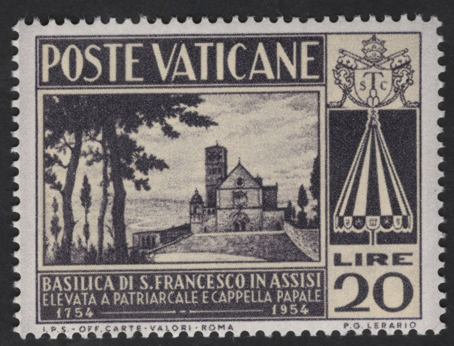 SCG13487 - Vatican City 1954 Basilica of St. Francis of Assisi Bicentenary Stamp Pair (20L & 35L)