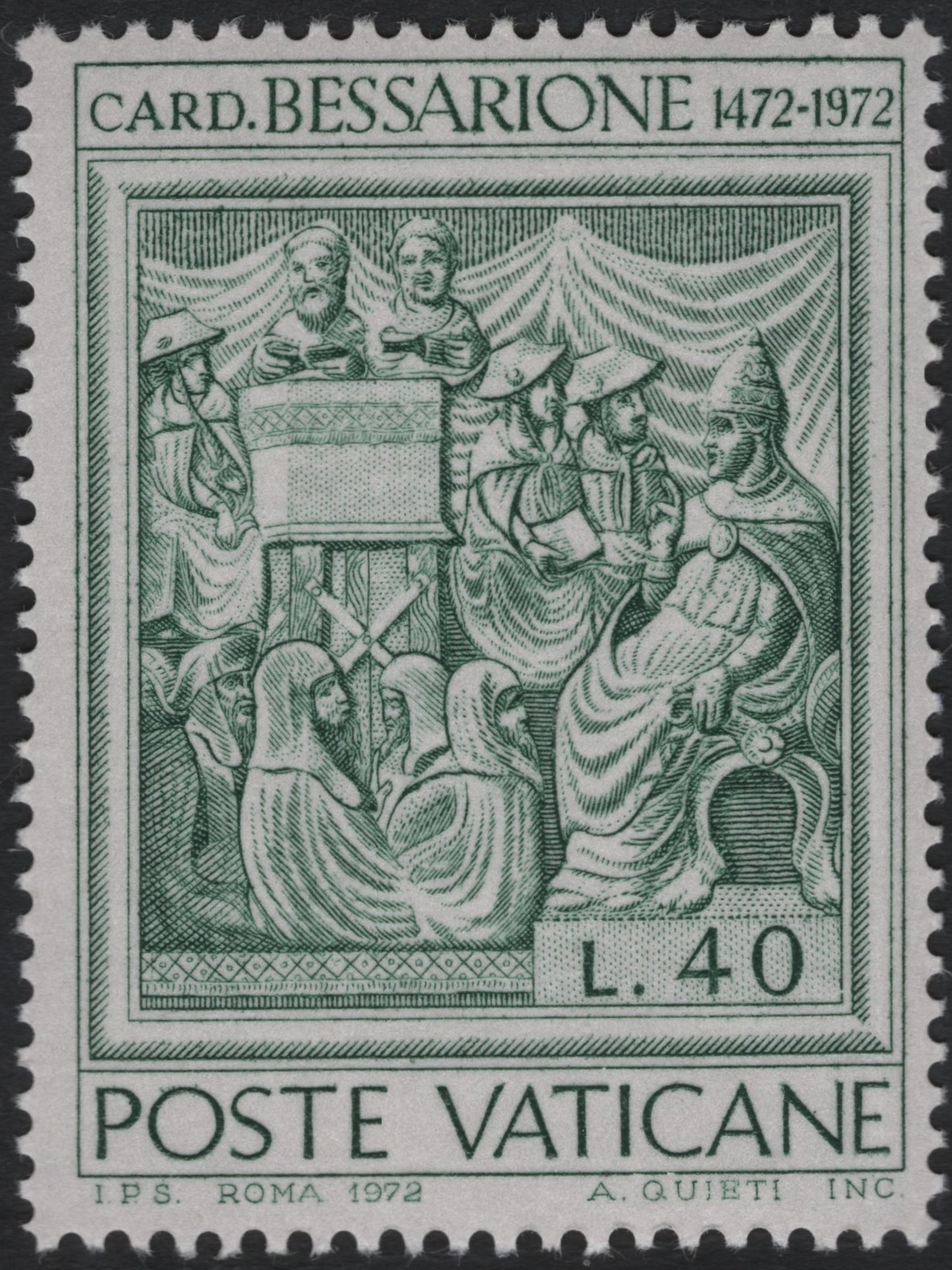 SCG11110 - Vatican City 1972 – Cardinal Bessarione Quincentenary, L.40 Green (Scholars & Humanism)