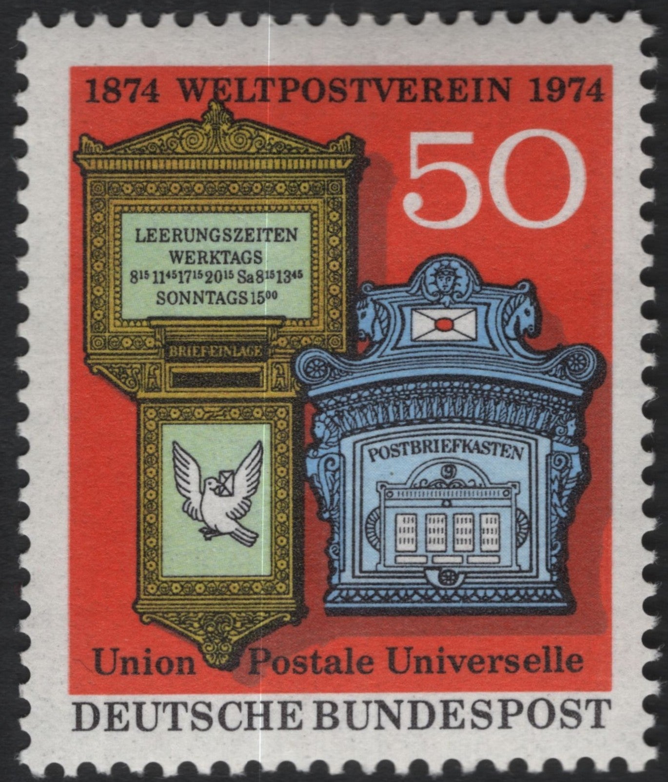SCG11113 - Germany (West) 1974 – UPU Centenary 1874–1974, Historic Letter Boxes – 50 Pf