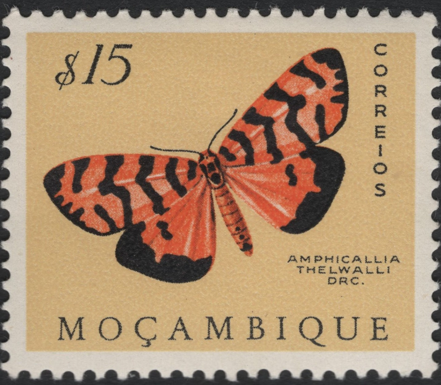 SCG11115 - Mozambique 15$ Amphicallia thelwalli Butterfly Stamp – Correi os (Wildlife Issue)