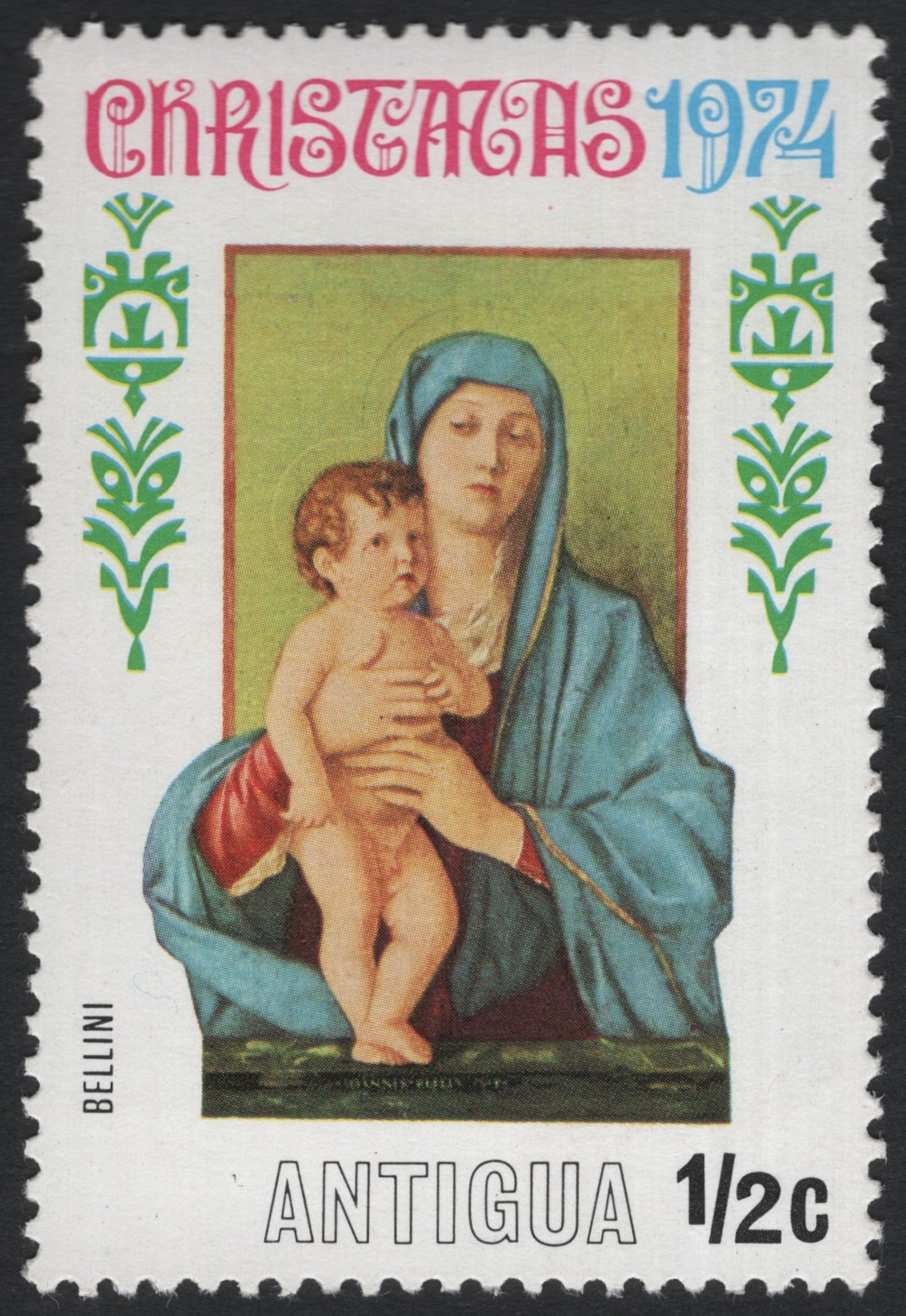 SCG11103 - Antigua Christmas 1974 – Madonna and Child Painting – ½c Commemorative Stamp