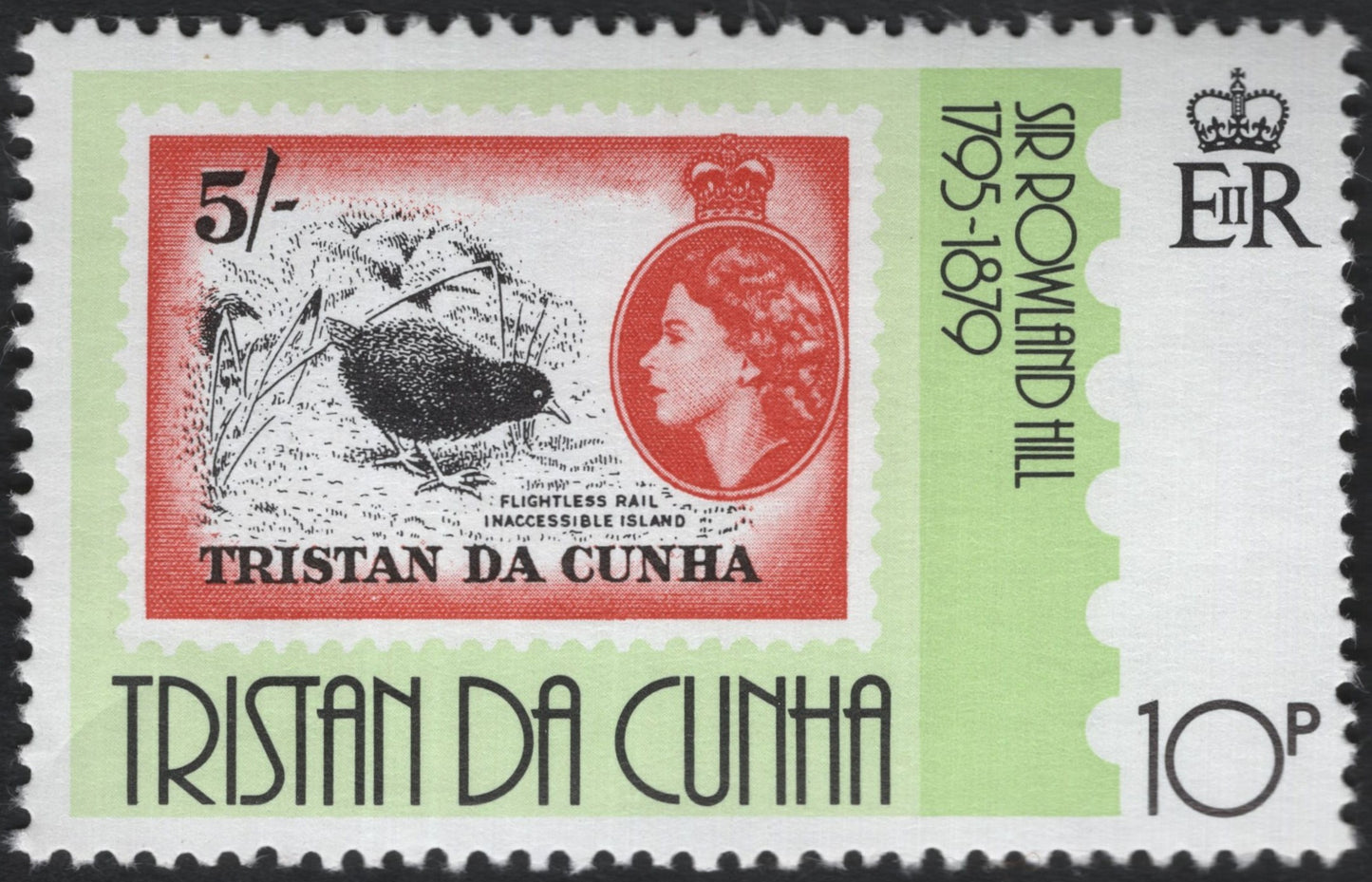 SCG11140 - Tristan da Cunha 1970 Sir Rowland Hill Centenary – Flightless Rail Stamp (10p)