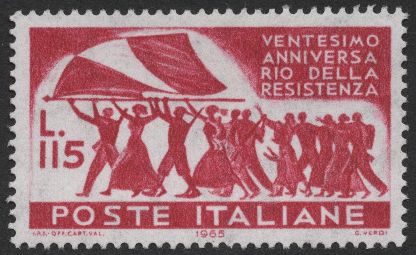 SCG529 - Italy 1965 20th Anniversary of the Resistance 115 Lire Stamp