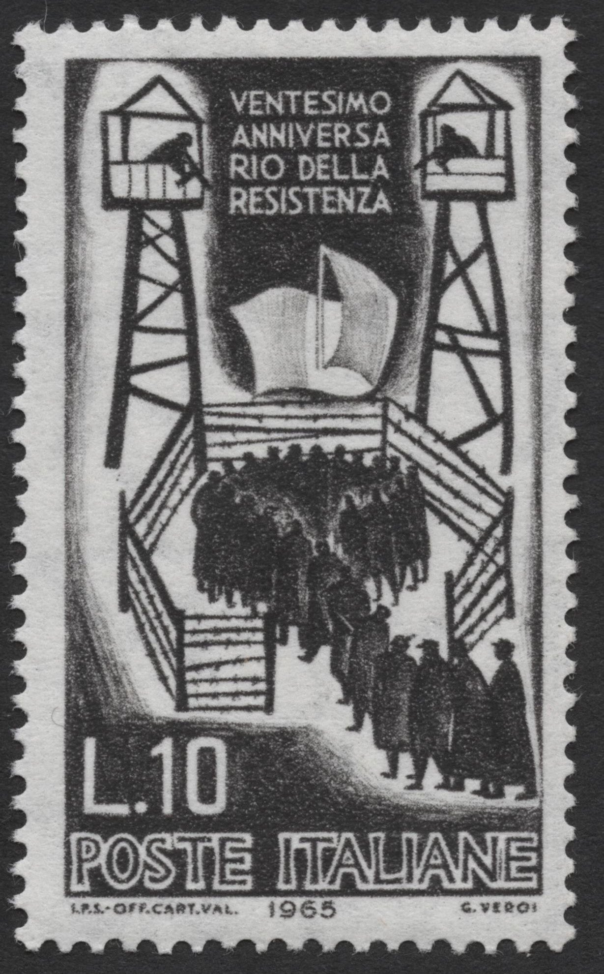 SCG533 - Italy 1965 20th Anniversary of the Resistance 10 Lire Stamp