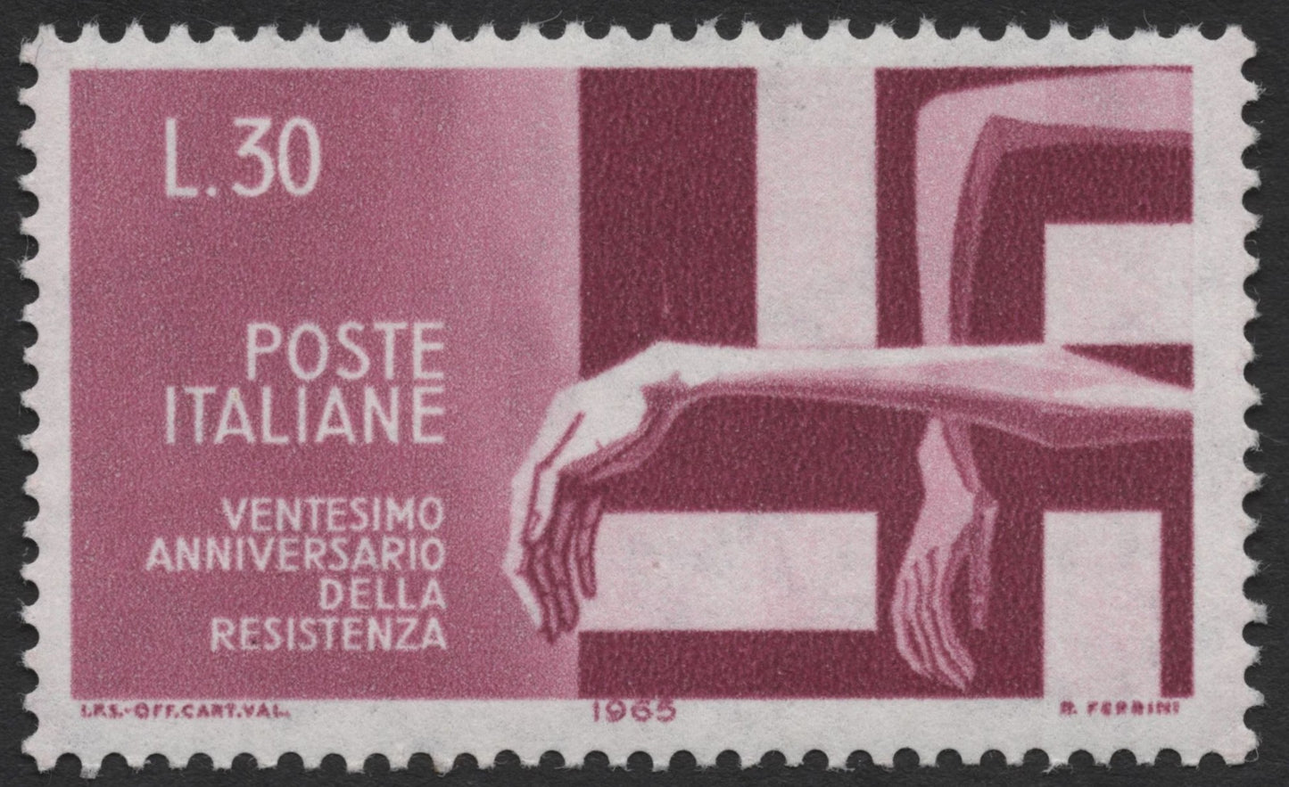SCG530 - Italy 1965 20th Anniversary of the Resistance 30 Lire Stamp