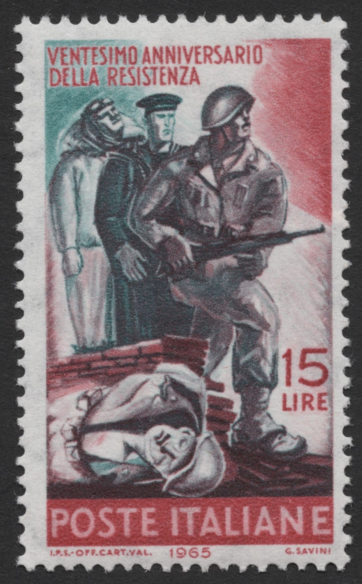 SCG531 - Italy 1965 20th Anniversary of the Resistance 15 Lire Stamp