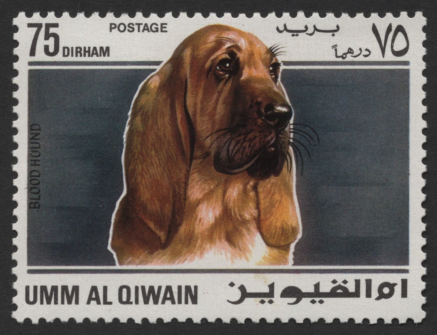 SCG430 - Umm Al Qiwain Dog Breeds Stamp Set — Dalmatian, Alsatian, Basset Hound, Bloodhound