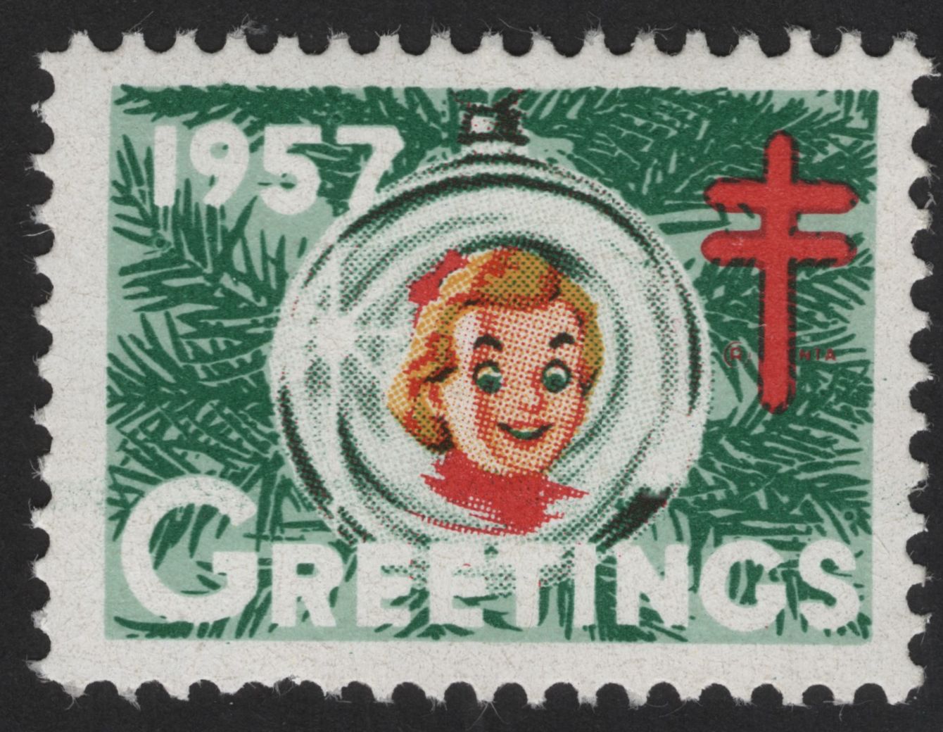 SCG13372 - Netherlands Christmas Seal 1957 – Child in Ornament Charity Label