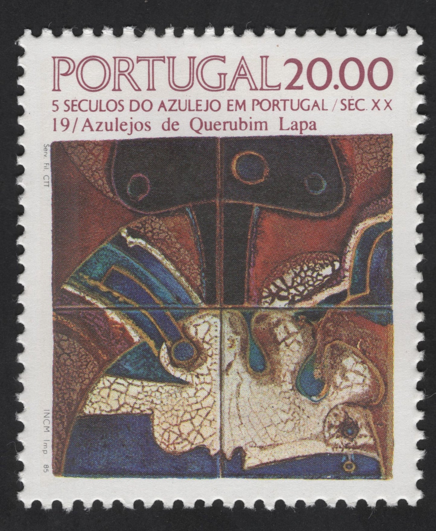 SCG13378 - Azulejos de Querubim Lapa – 20$00 Portuguese Tile Art Stamp