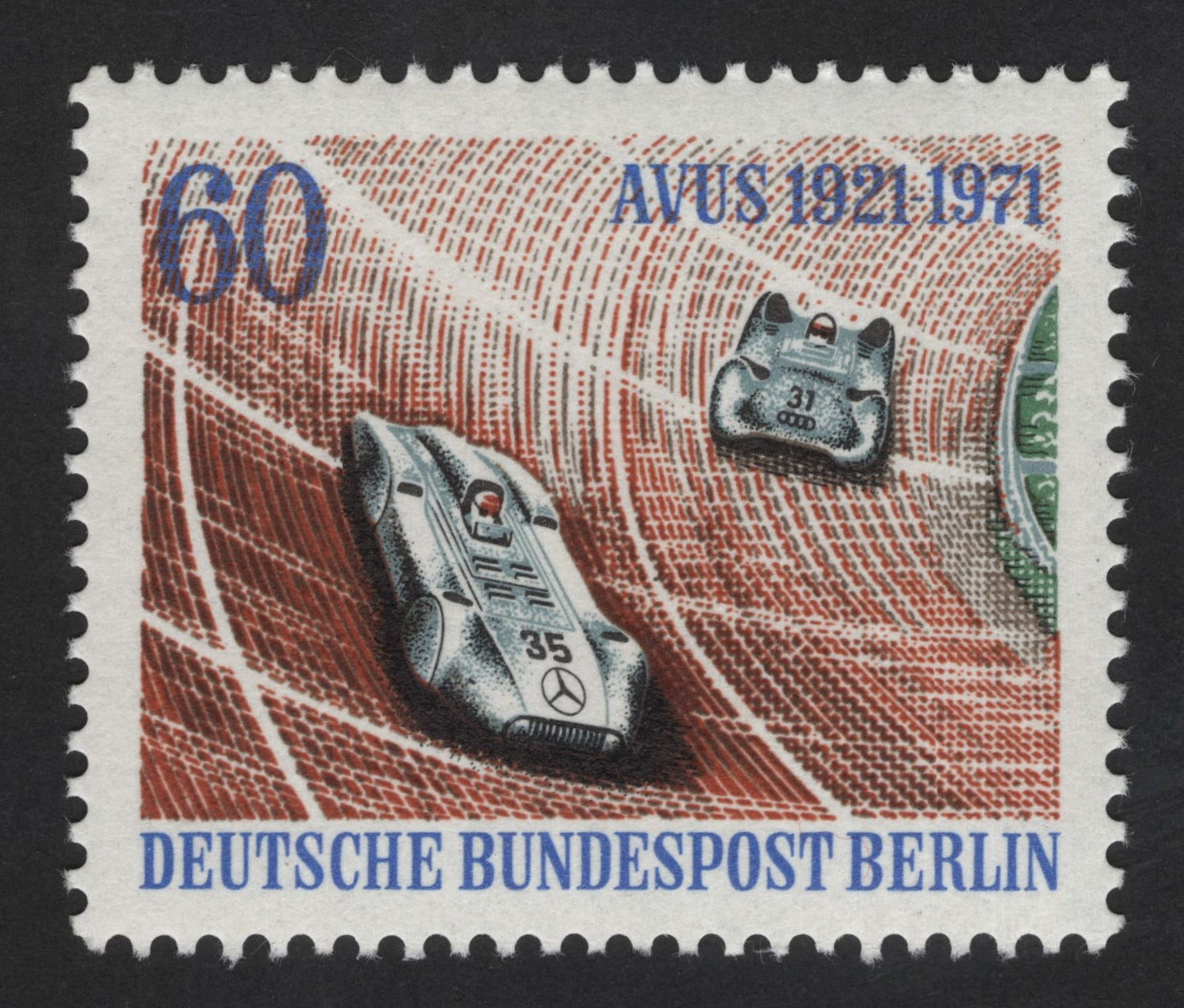SCG13417 - Germany (Berlin) 1971 – AVUS Motor Racing Circuit 50th Anniversary Stamp (60 Pfennig)