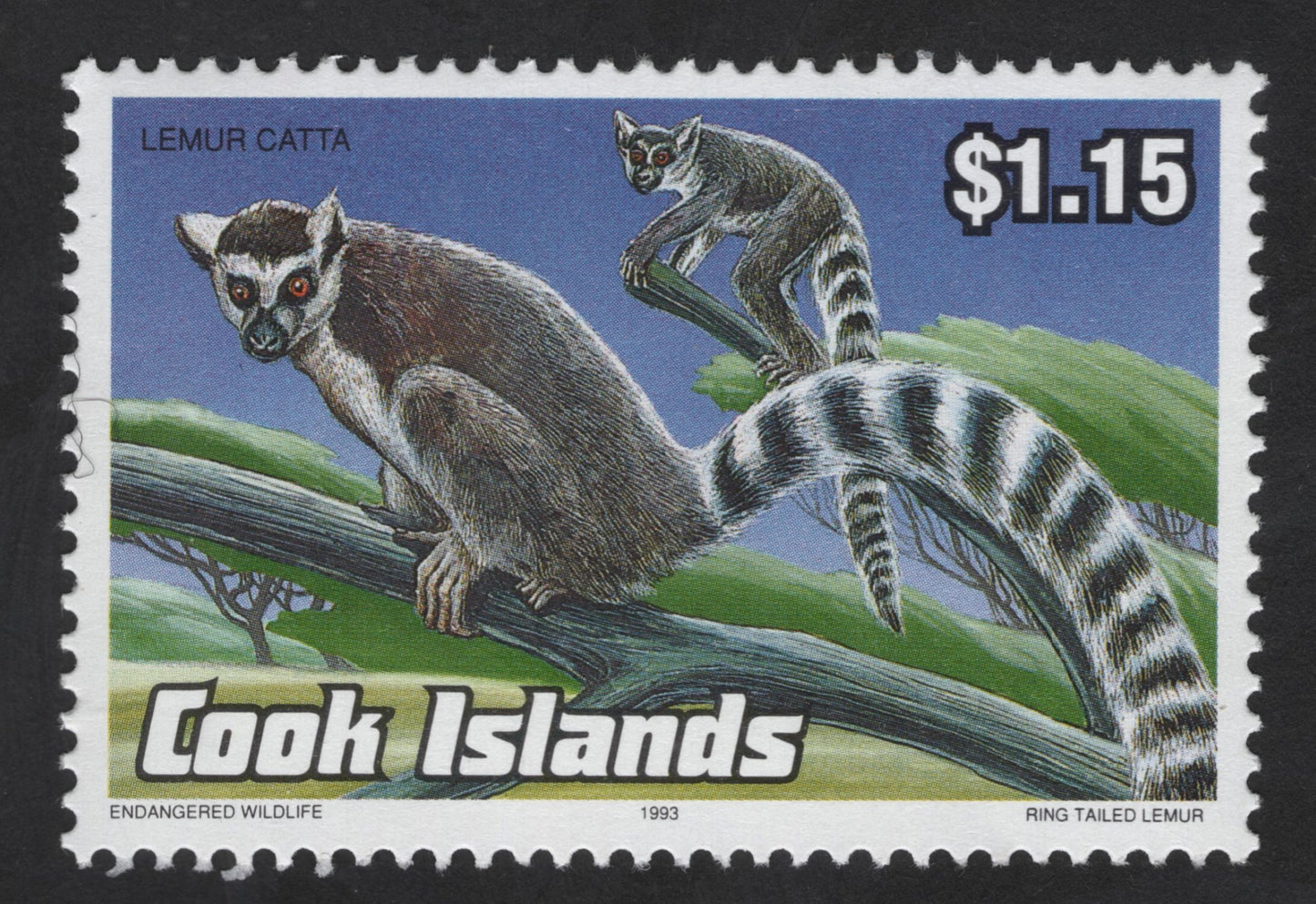 SCG13418 - Cook Islands 1993 – Ring-Tailed Lemur (Endangered Wildlife) $1.15 Stamp