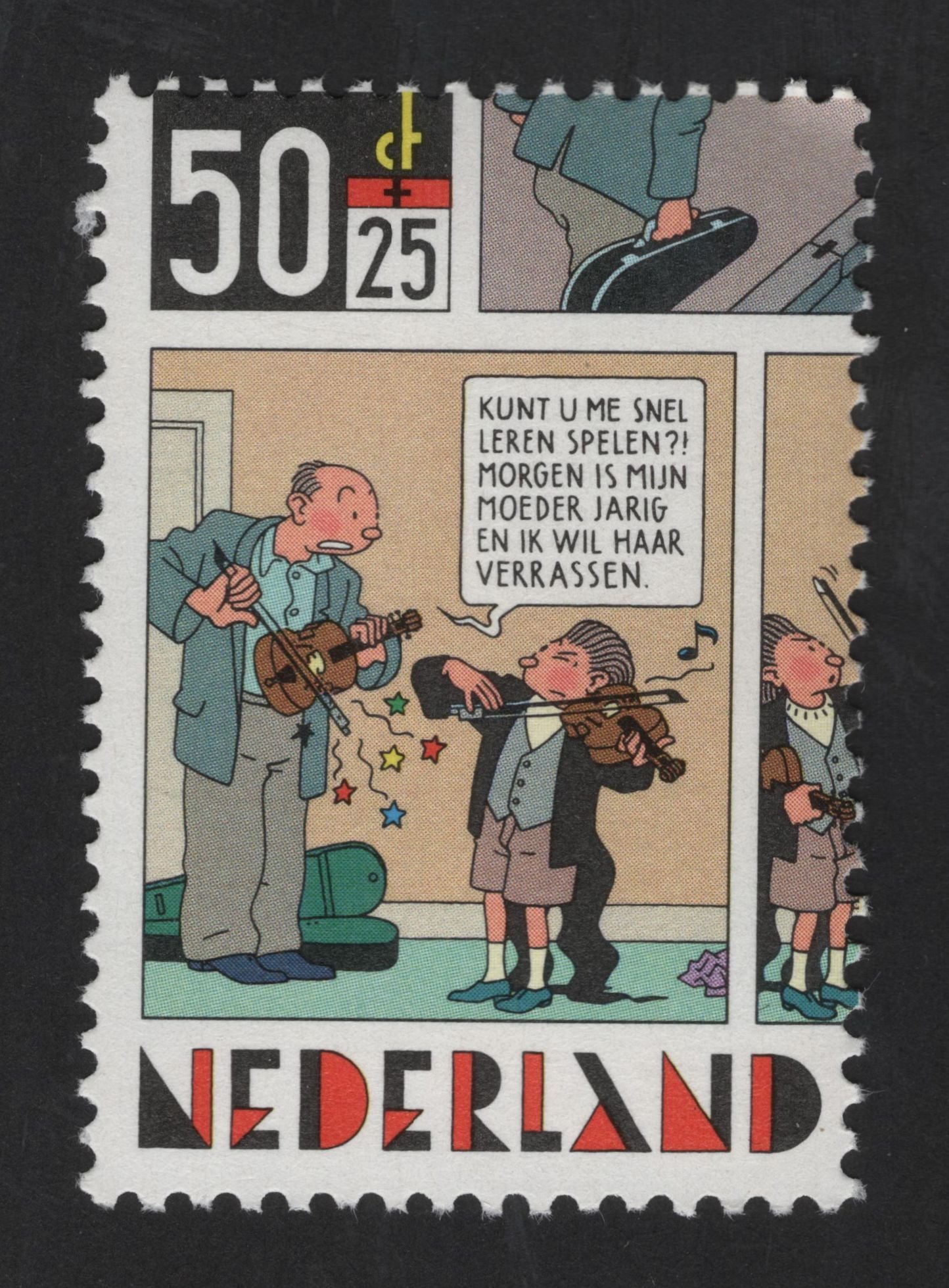 SCG13421 - Netherlands 50+25c Kinderzegel – Comic Music Lesson (Tintin Style)