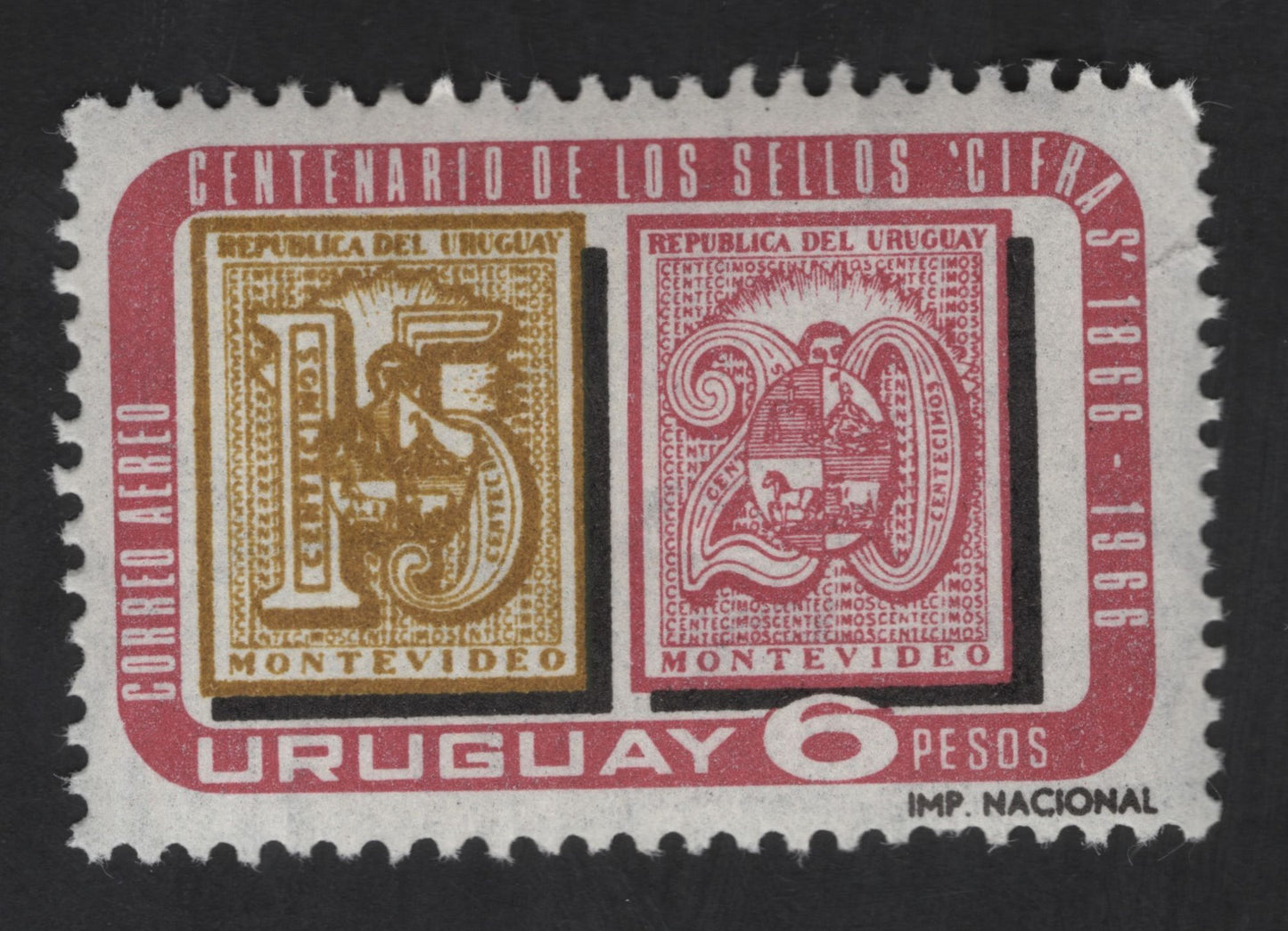SCG13523 - Uruguay 1966 – Centenary of the “Cifras” Numeral Stamps (6 Pesos)