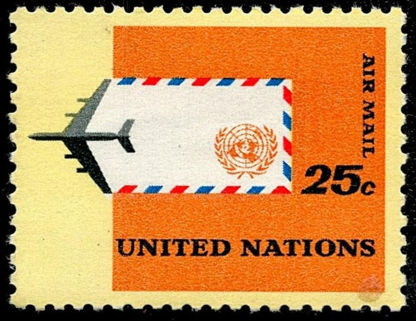 SCG6294 - United Nations 25¢ Airmail Stamp (Envelope and Aircraft Design)