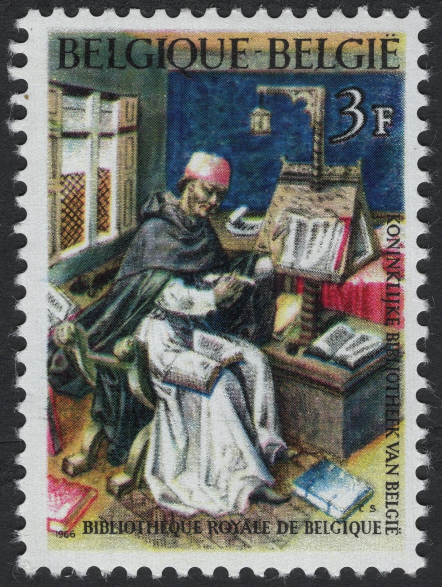 SCG7479 - Belgium 1966 – Royal Library of Belgium, Medieval Scholar Scene