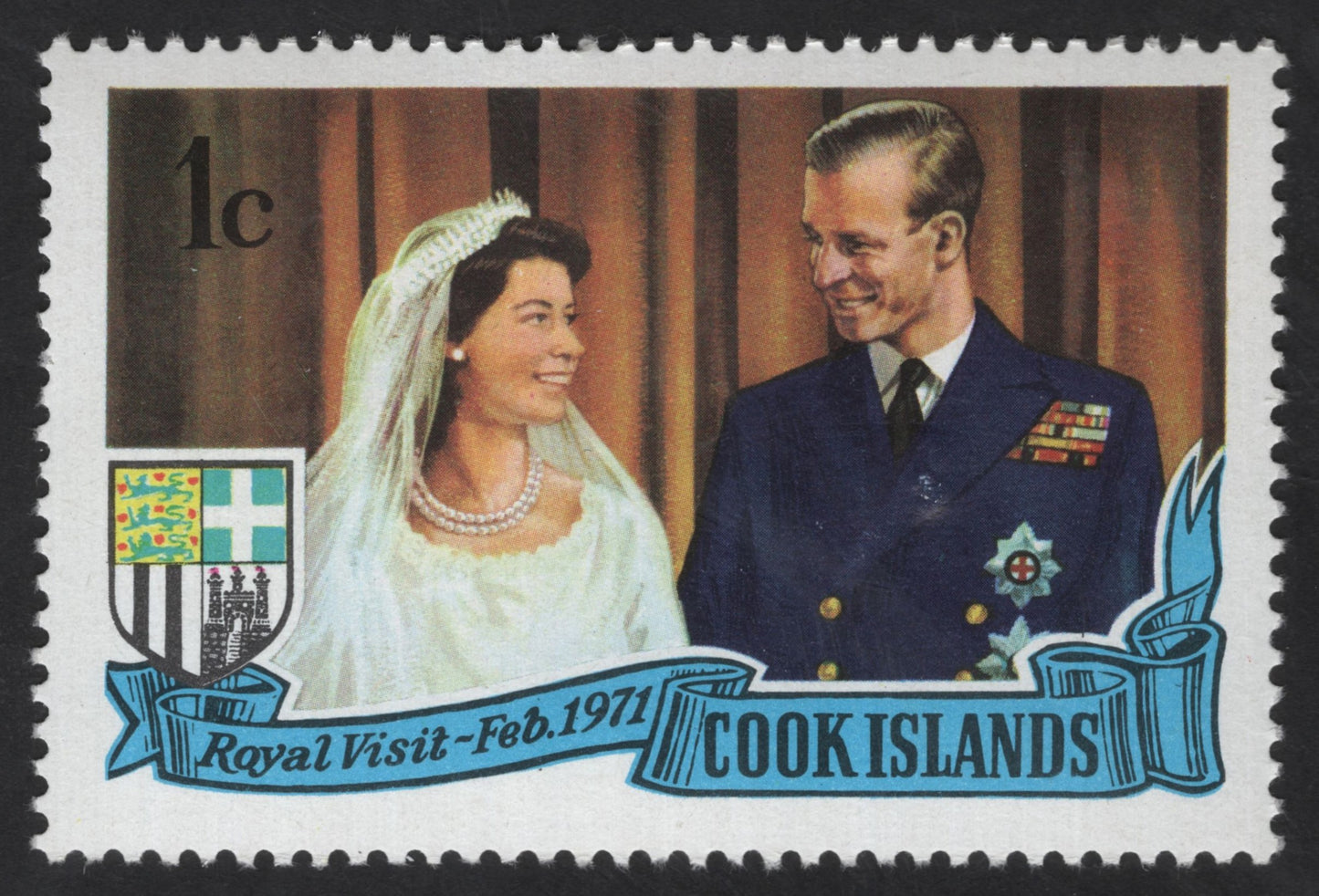 SCG12362 - Cook Islands 1971 Royal Visit – Queen Elizabeth II & Prince Philip (1c)