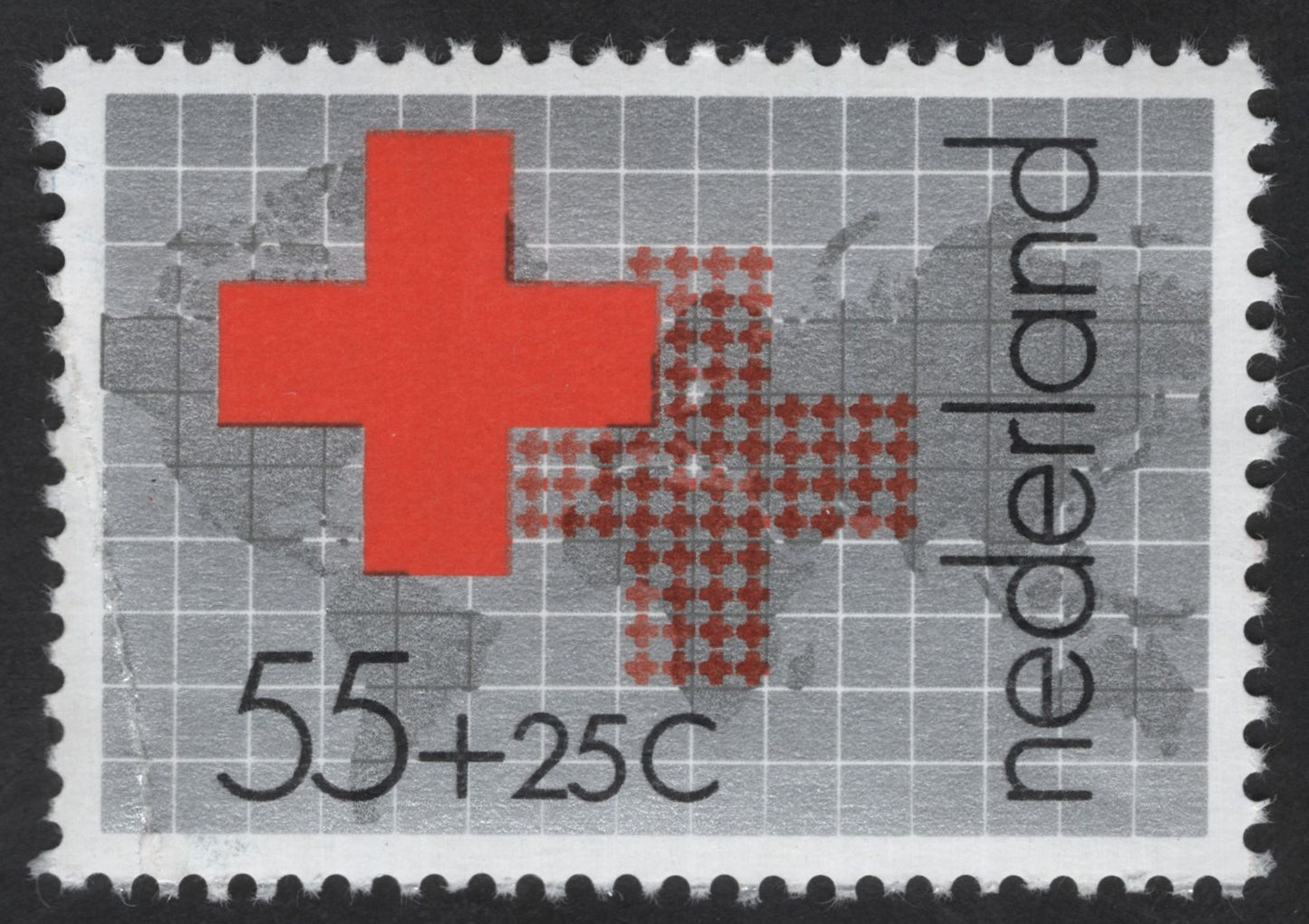 SCG12354 - Netherlands 55 + 25 Cent Red Cross Semi-Postal Stamp – Modern Grid Design