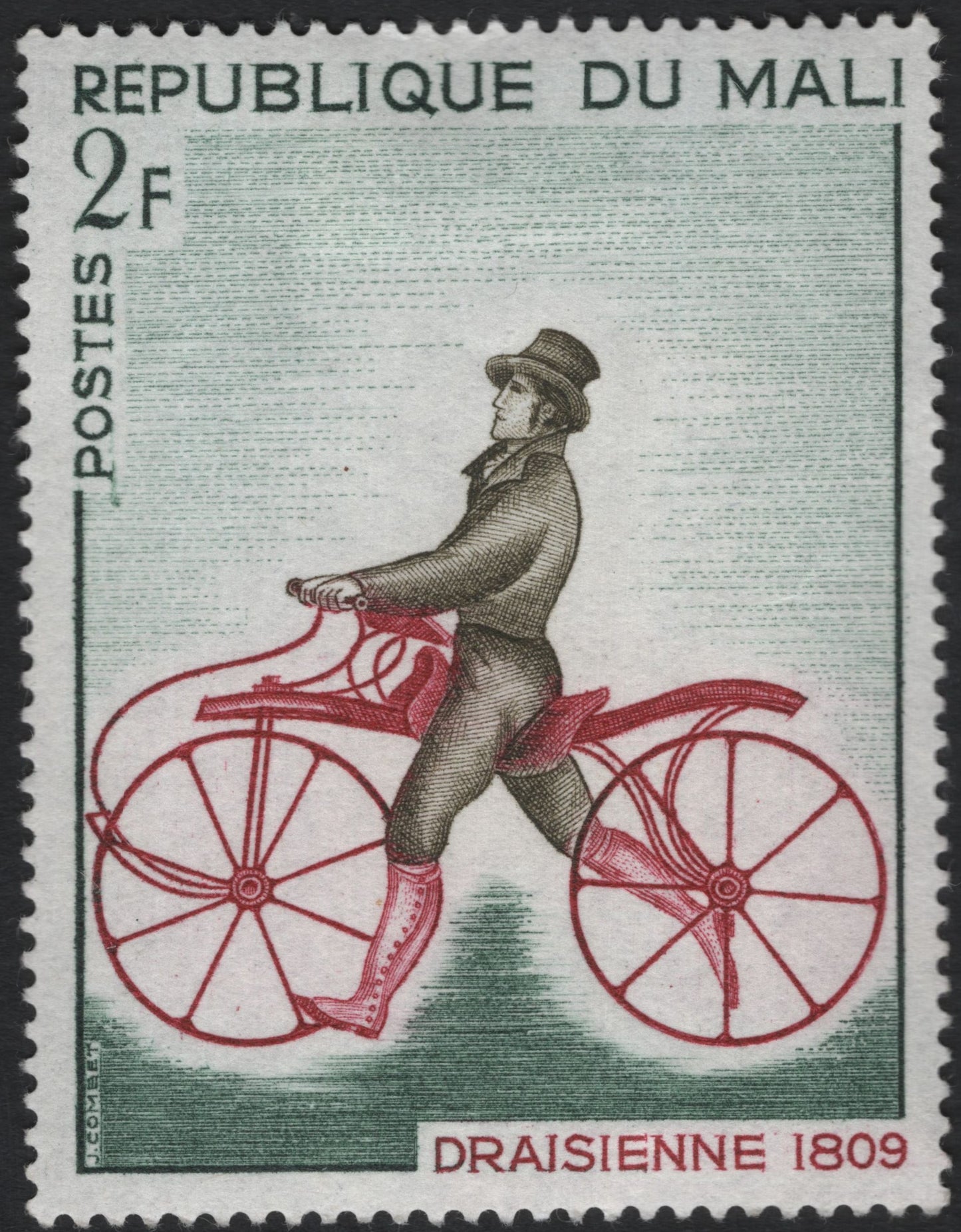 SCG11052 - Mali – 2 Francs “Draisienne 1809” Early Bicycle Commemorative Stamp