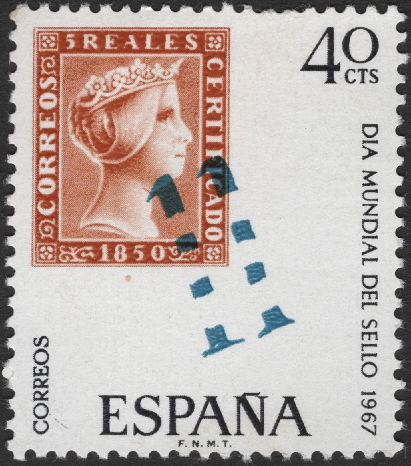 SCG2193 - Spain 1967 World Post Day – 5 Reales 1850 Stamp Tribute