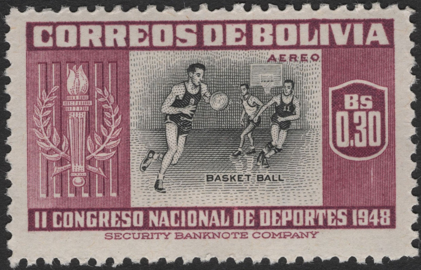 SCG2194 - Bolivia 1948 Sports Congress – Basketball Airmail Stamp