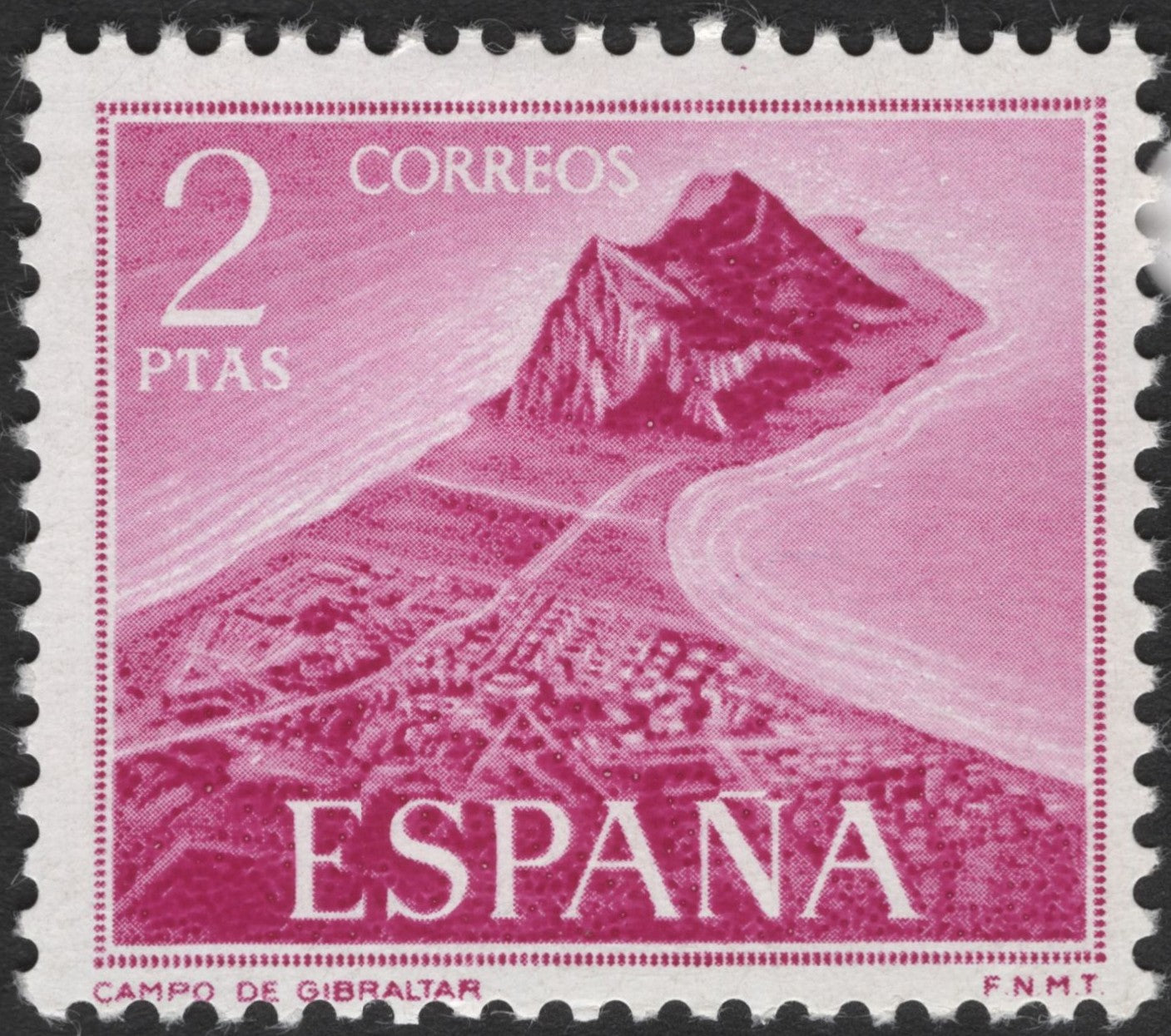 SCG2196 - Spain 2 Ptas Campo de Gibraltar Stamp (Rock of Gibraltar Aerial View)
