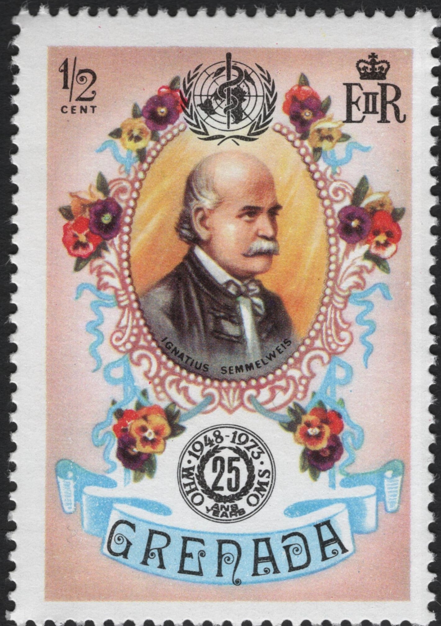 SCG11007 - Grenada 1973 – Ignaz Semmelweis, WHO 25th Anniversary – ½ Cent Stamp