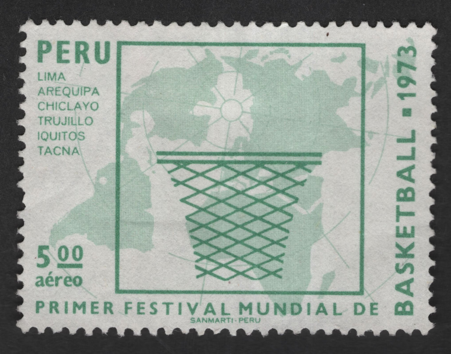 SCG12794 - Peru 1973 – First World Basketball Festival Airmail Stamp (5.00 Aéreo)