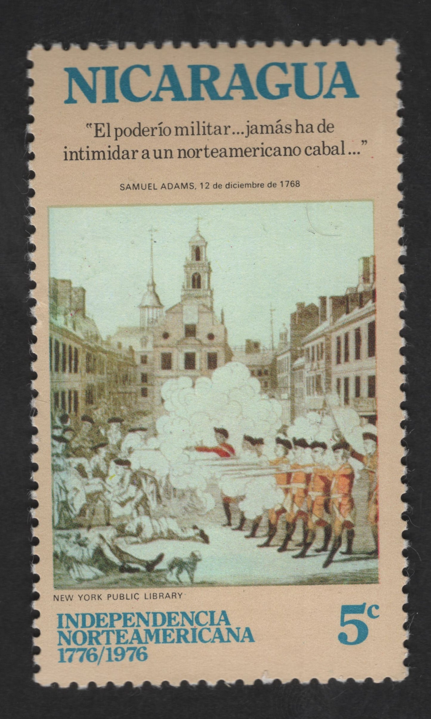 SCG12783 - Nicaragua 1976 – American Independence Bicentennial (Samuel Adams Quote) 5c