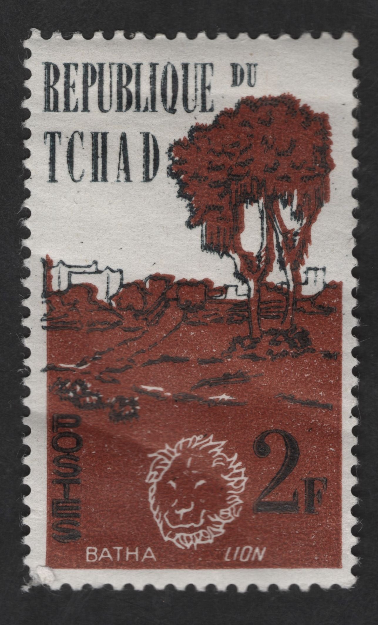SCG12694 - Chad 2 Francs Batha Lion Wildlife Stamp