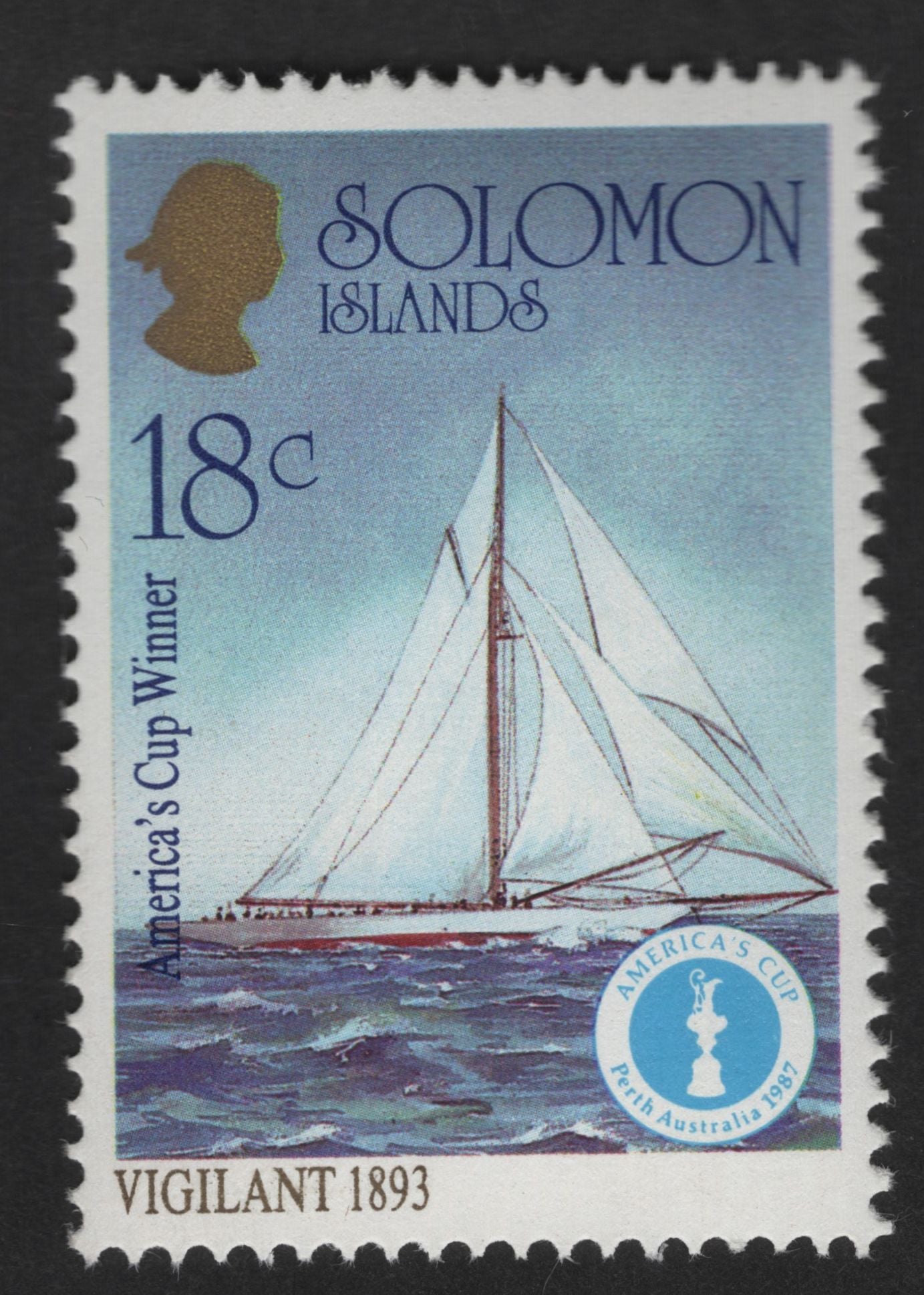 SCG12704 - Solomon Islands 1987 – Vigilant 1893 America’s Cup Yacht 18c Stamp