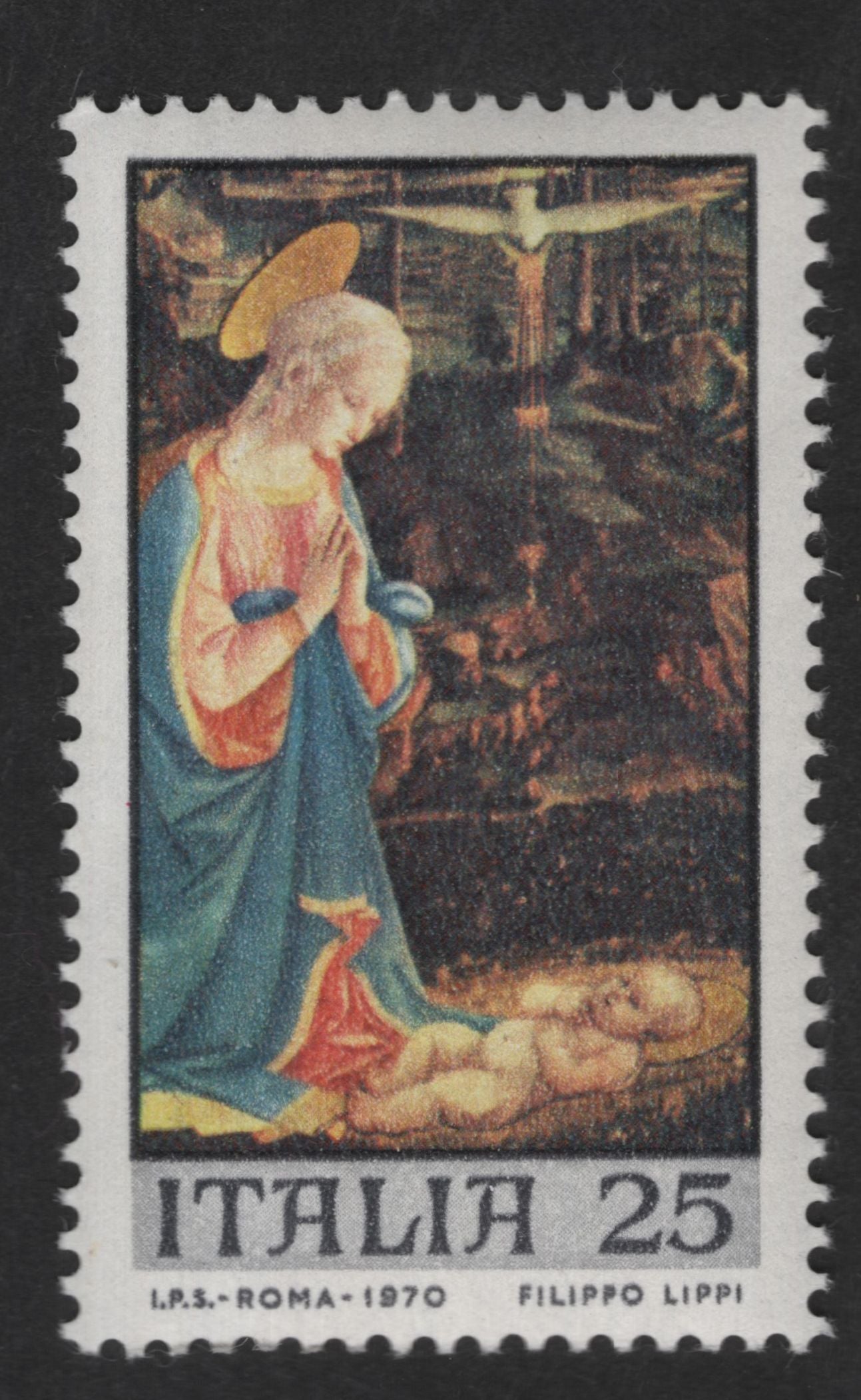 SCG12685 - Italy 1970 – 25 Lire Madonna and Child by Filippo Lippi Art Stamp