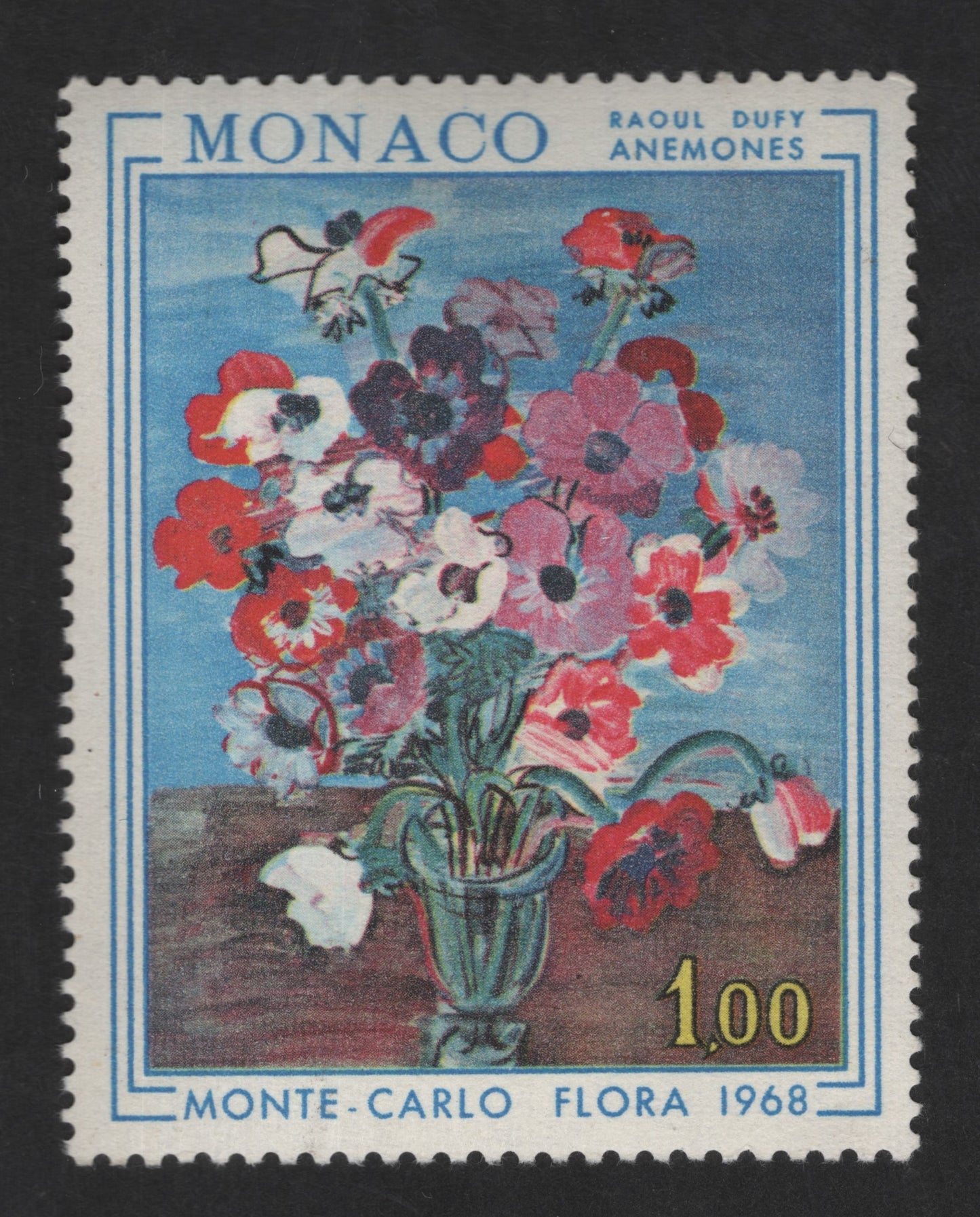 SCG12562 - Monaco 1968 Monte-Carlo Flora – Raoul Dufy Anémones 100f Stamp