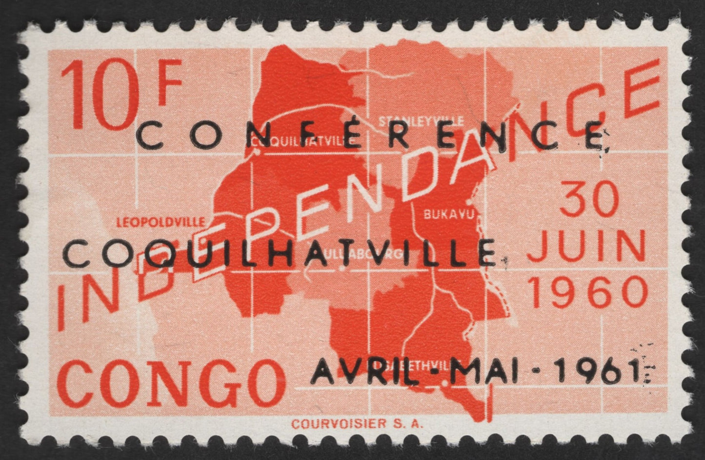 SCG12403 - Congo 10F Independence Map – Coquilhatville Conference Overprint (1960–1961)