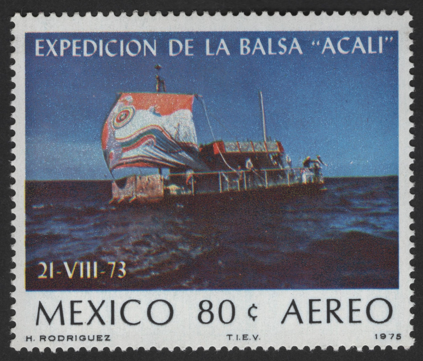 SCG12467 - Mexico 1975 – Acali Raft Expedition Airmail Stamp (80¢)